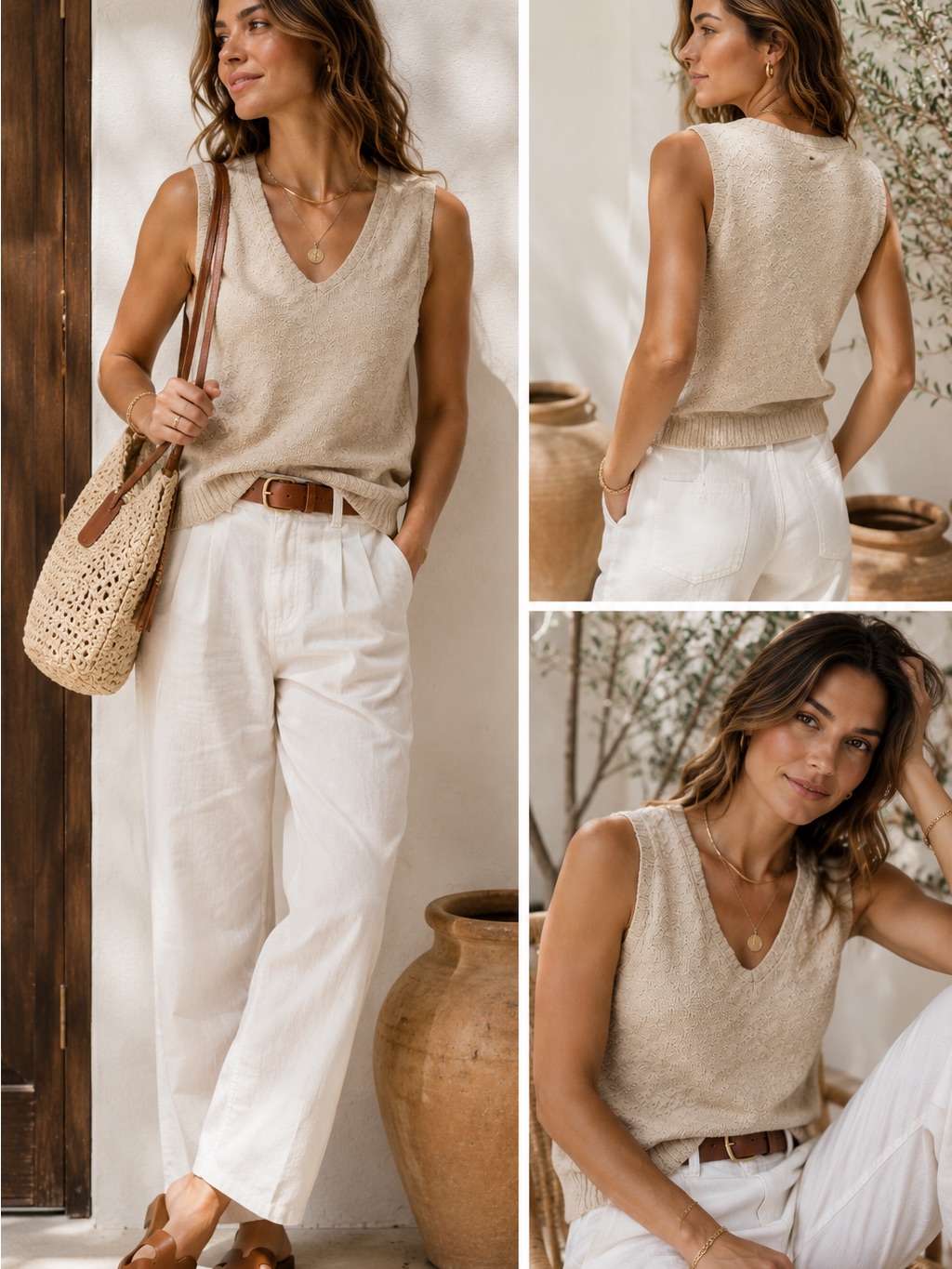 J. Crew Beige Sleeveless V-Neck Knit Top